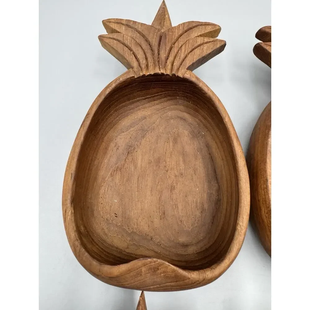 Vintage Pineapple Shaped Wooden Serving Bowls Hand Carved Lot Of 4